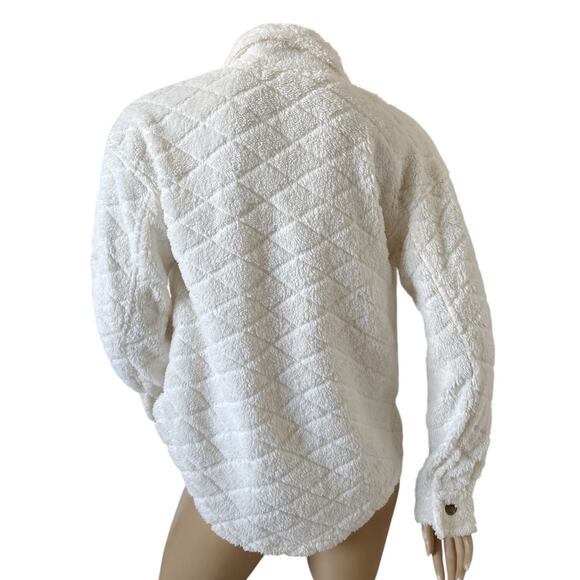 LOVE TREE Womens Size Medium Off White Fleece Snap Front Collared Cropped Jacket - Picture 4 of 8